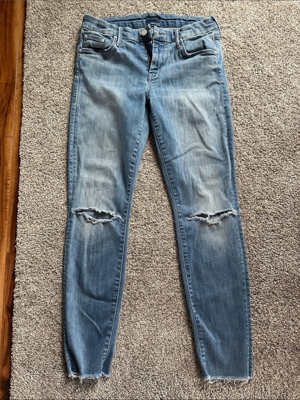 MOTHER Light Blue Skinny Jeans with Knee Rips